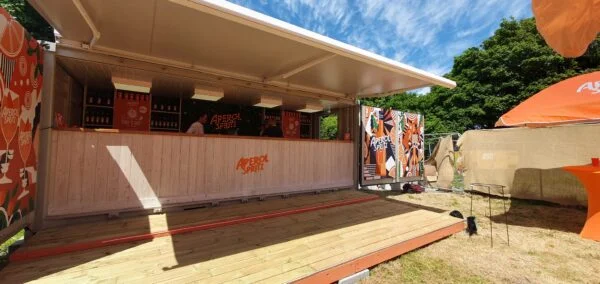 outdoor drink and food stall for Aperol at a Dublin event.