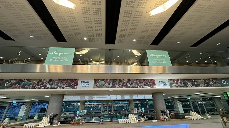 A large conference welcome area.